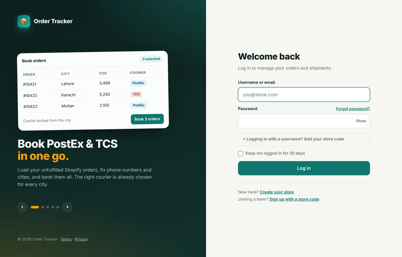 The log-in page.