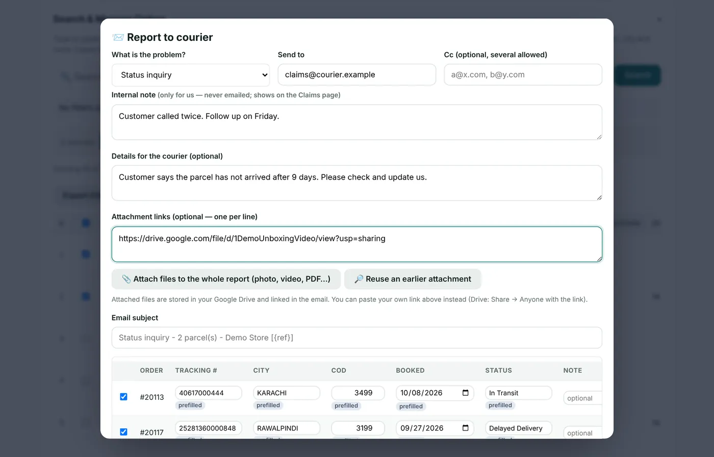 The report window.
