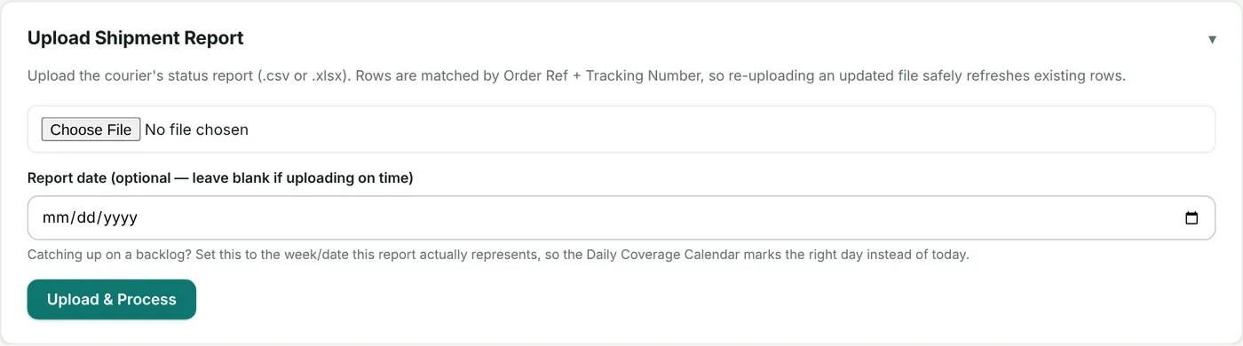 Upload Shipment Report on the dashboard.