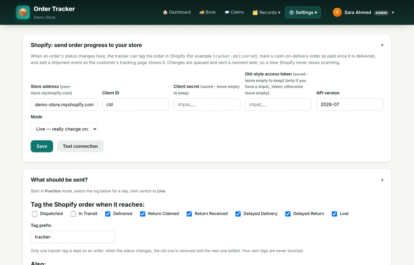 Settings › Shopify.